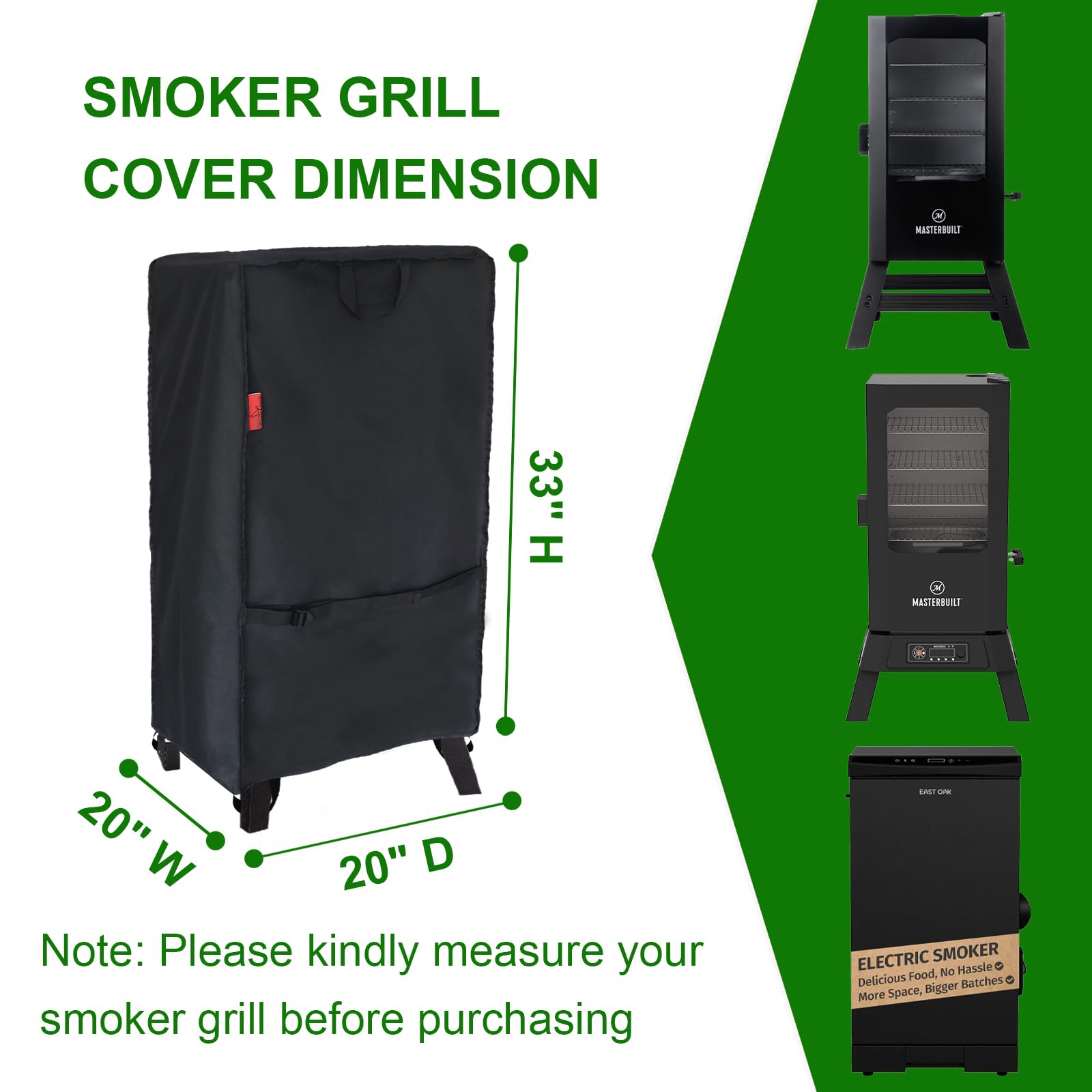 Cover Geny East Oak 30-inch electric smoker cover protects from sun and snow.