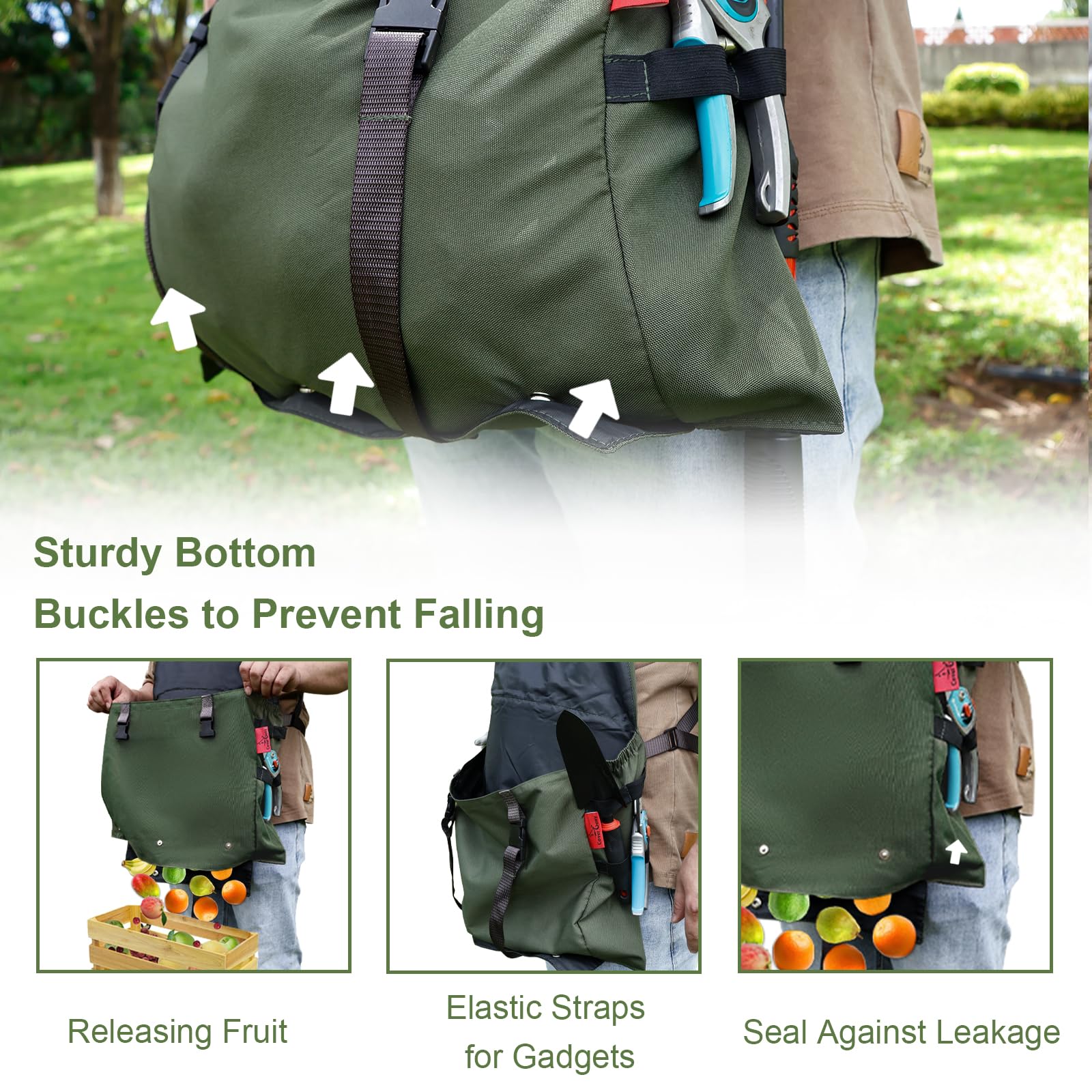 Cover Geny apron showcases large main pocket for harvests.