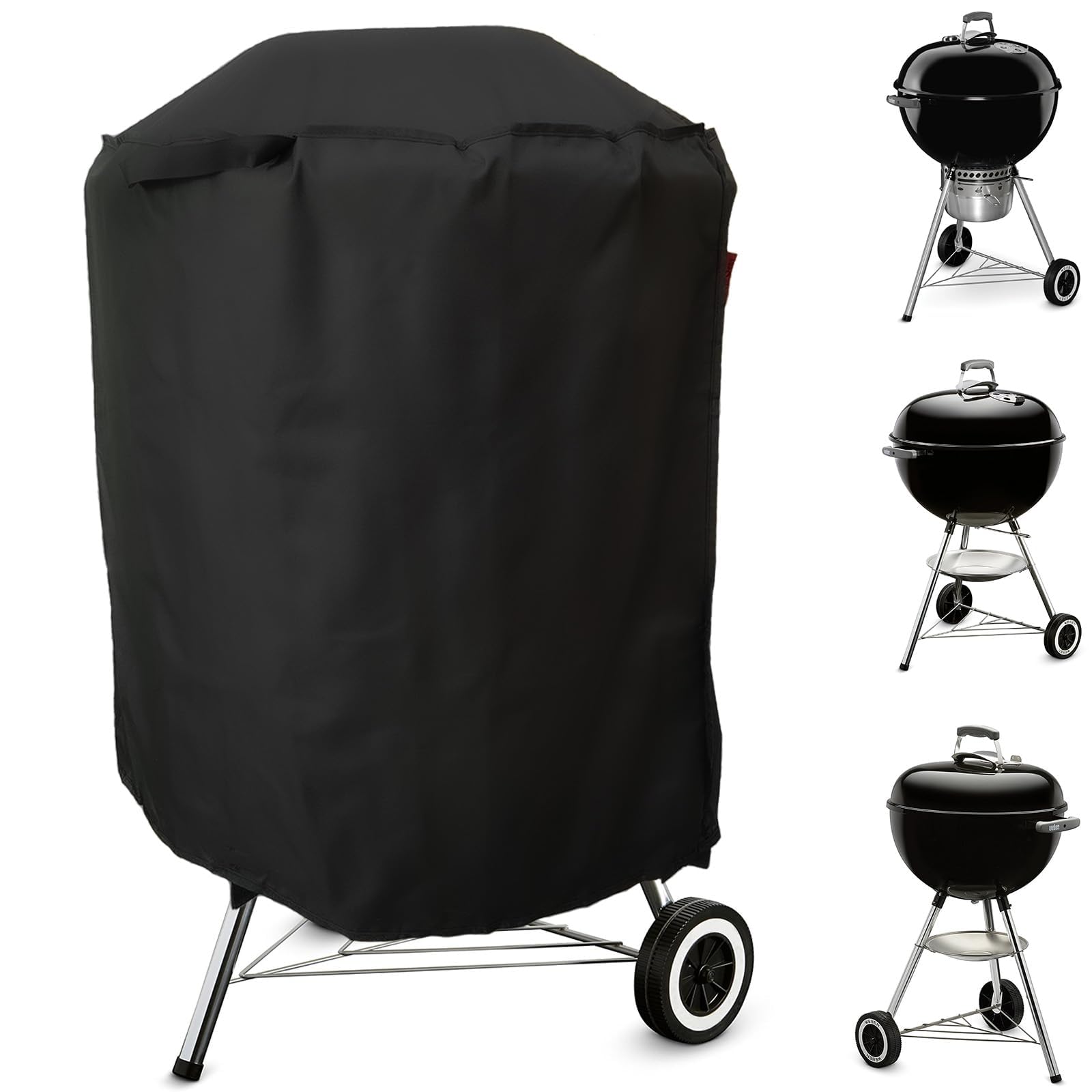 Cover Geny Premium Grill Cover on a Weber 22-inch protects against rain and wind