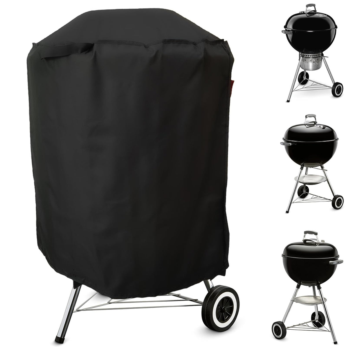 Cover Geny Premium Grill Cover on a Weber 22-inch protects against rain and wind