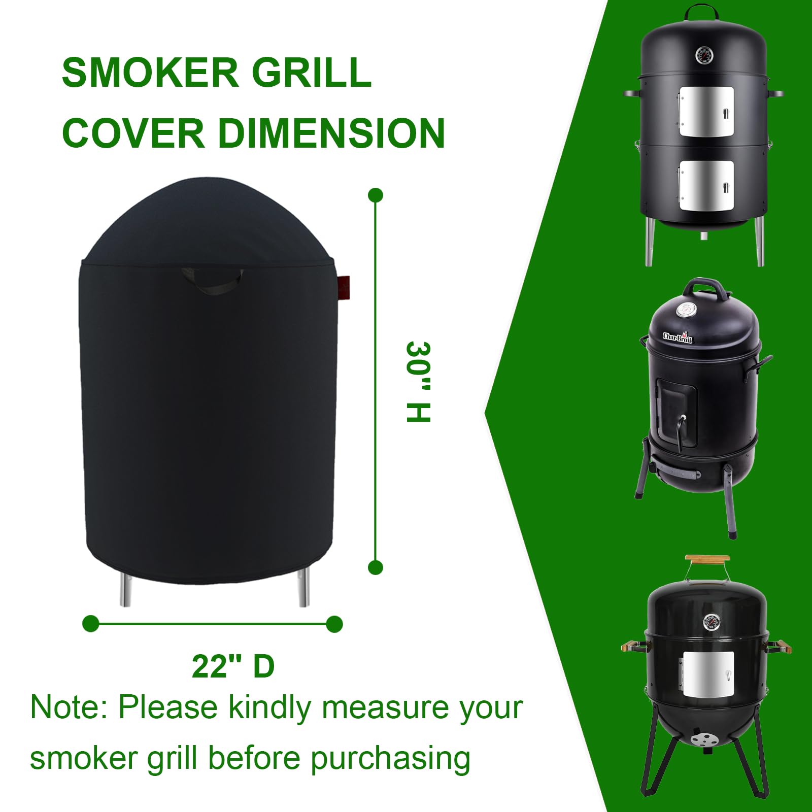 Cover Geny round smoker cover for 22x30 inches shields against wind with secure straps
