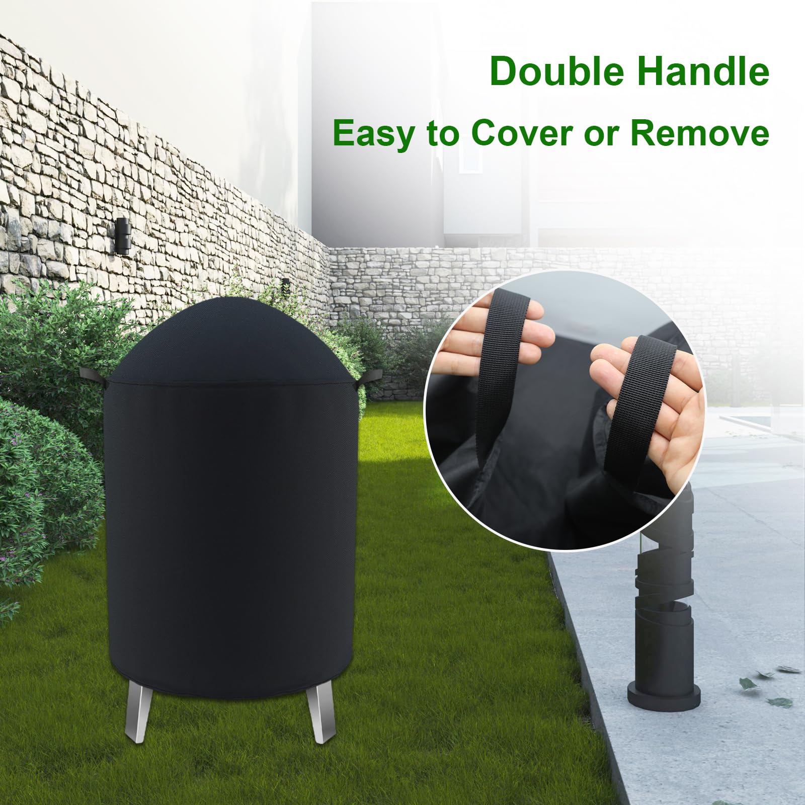 Wind-strapped design keeps Cover Geny round smoker cover secure during gusts