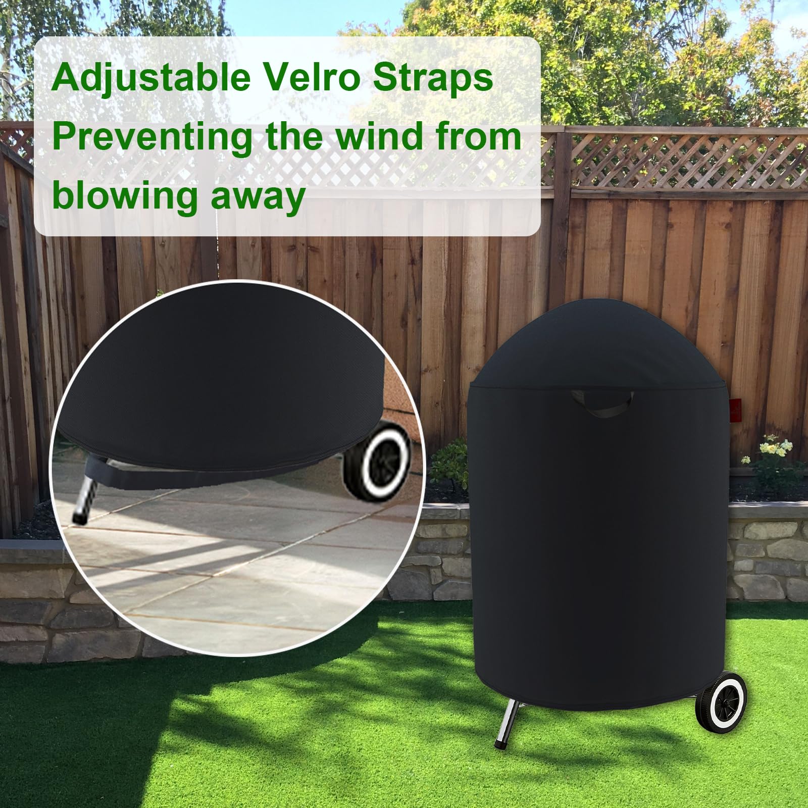 Secure-fit Velcro strap prevents wind lift for stable outdoor use