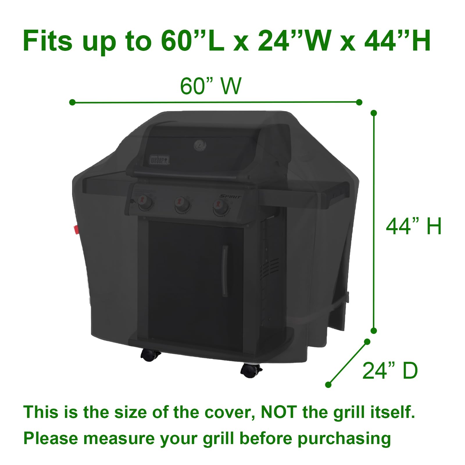 Cover Geny full-length 60in design suits Weber and Char-Broil setups