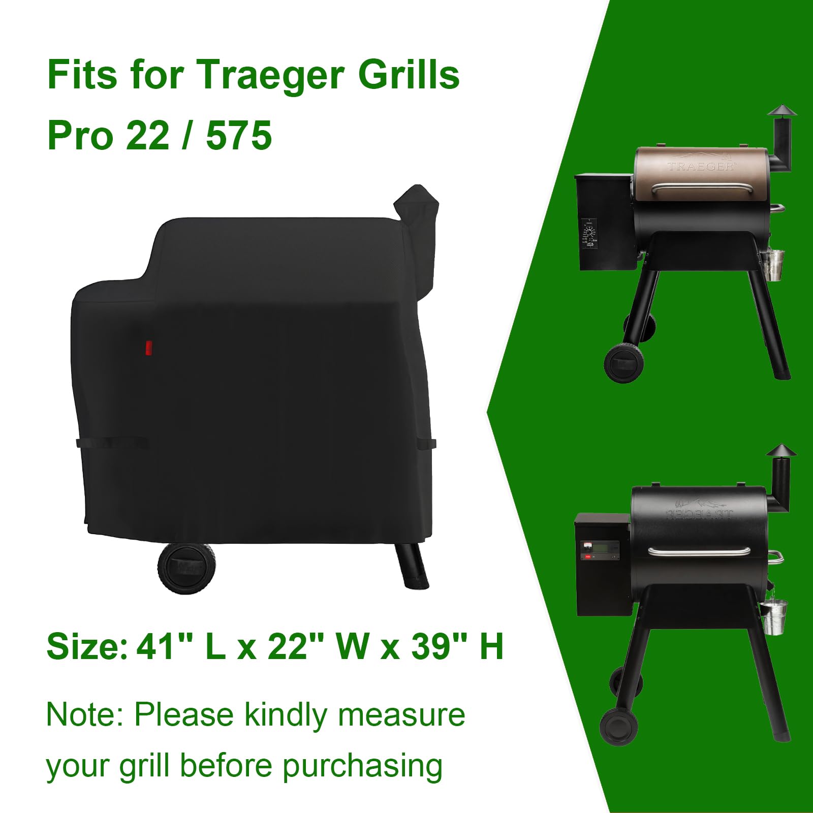 Cover Geny Traeger Pro 22 fit shields the grill from wind and rain.