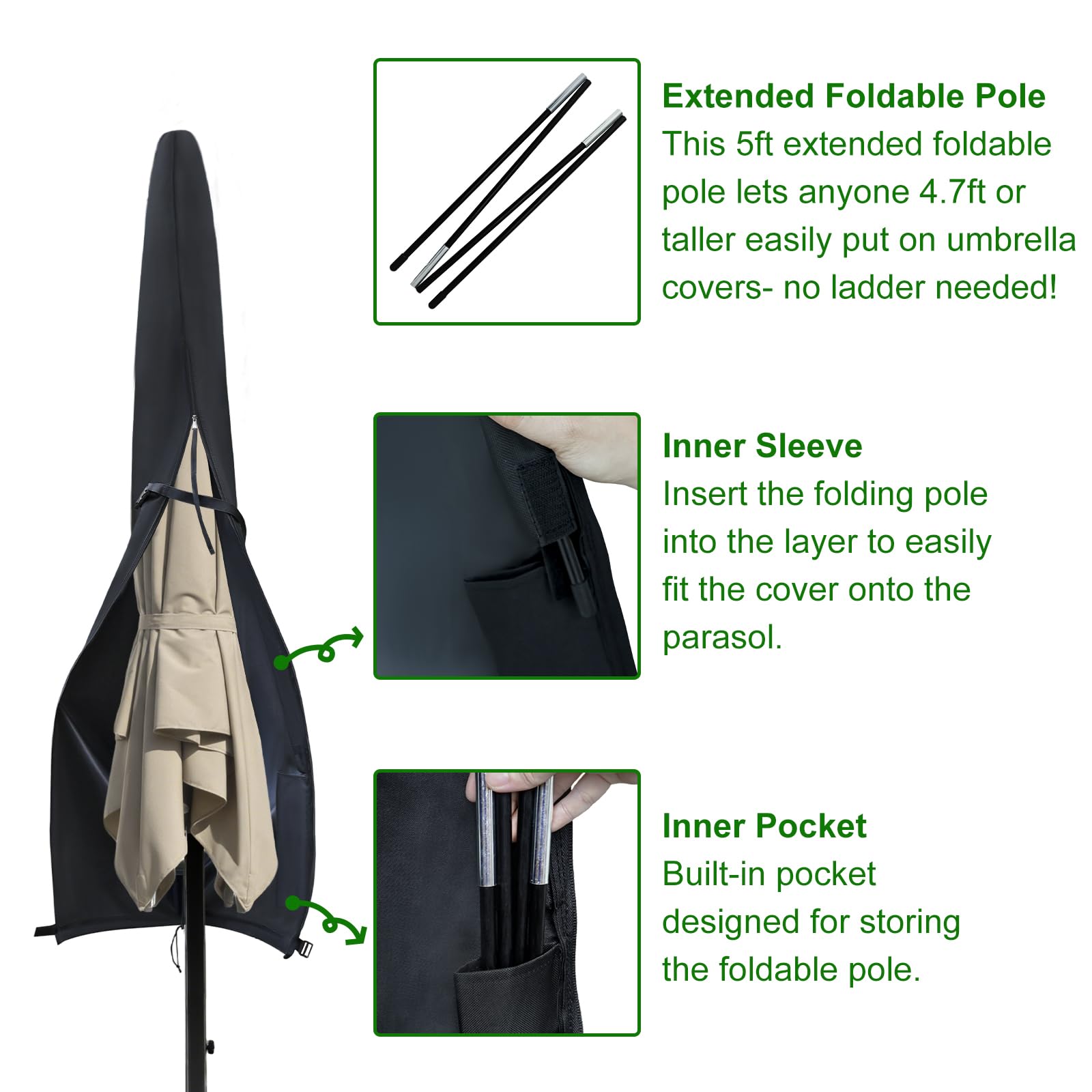 Cover Geny windproof design with center strap ensures a snug fit