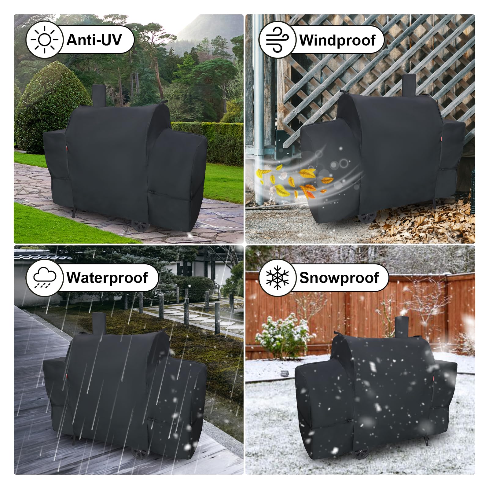 Cover Geny wind-stability straps securing the cover on windy days.