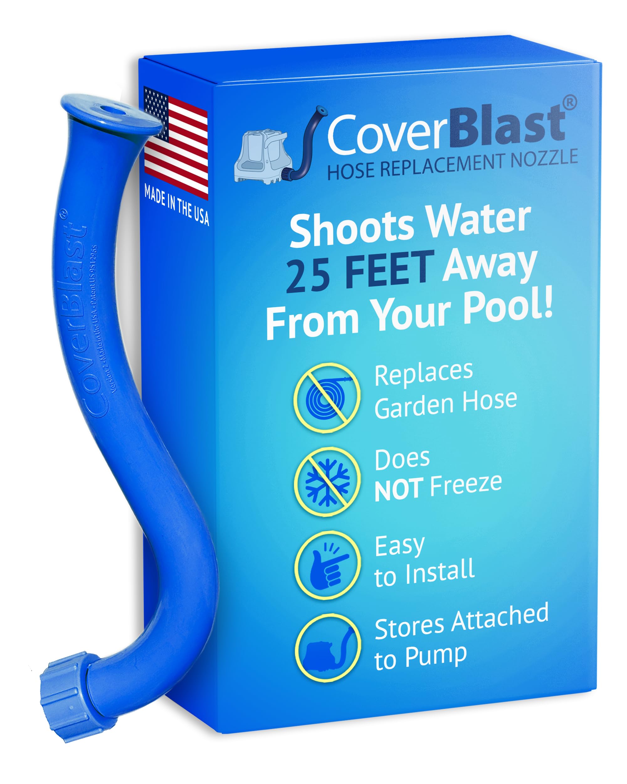 CoverBlast pool cover pump attachment eliminates hose clutter for a safer poolside.