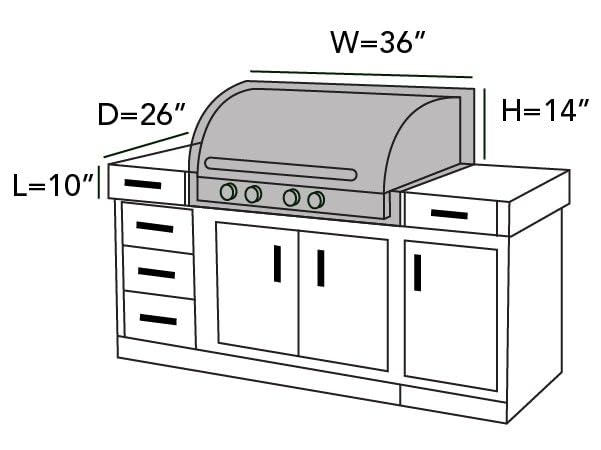 Covermates Classic Built-In Grill Cover side view shows secure elastic hem for wind.