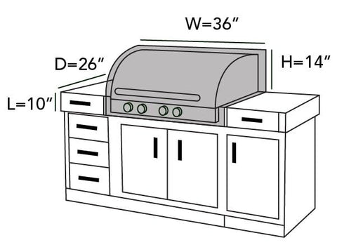 Covermates Classic Built-In Grill Cover side view shows secure elastic hem for wind.