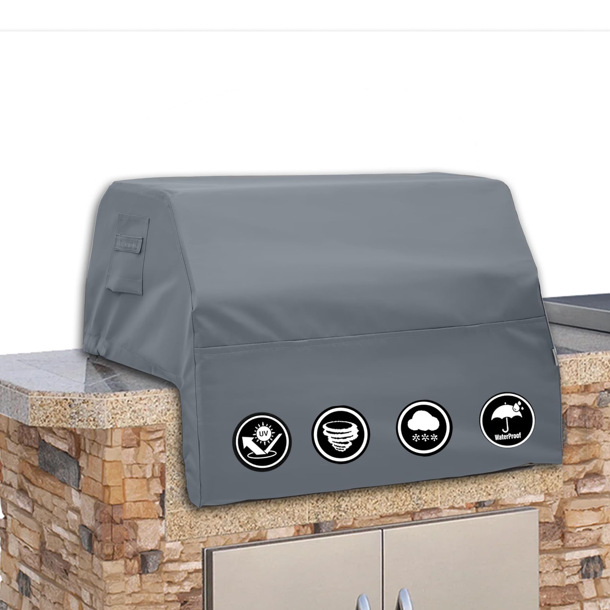 Covers & All built-in grill cover close-up shows waterproof fabric and durability