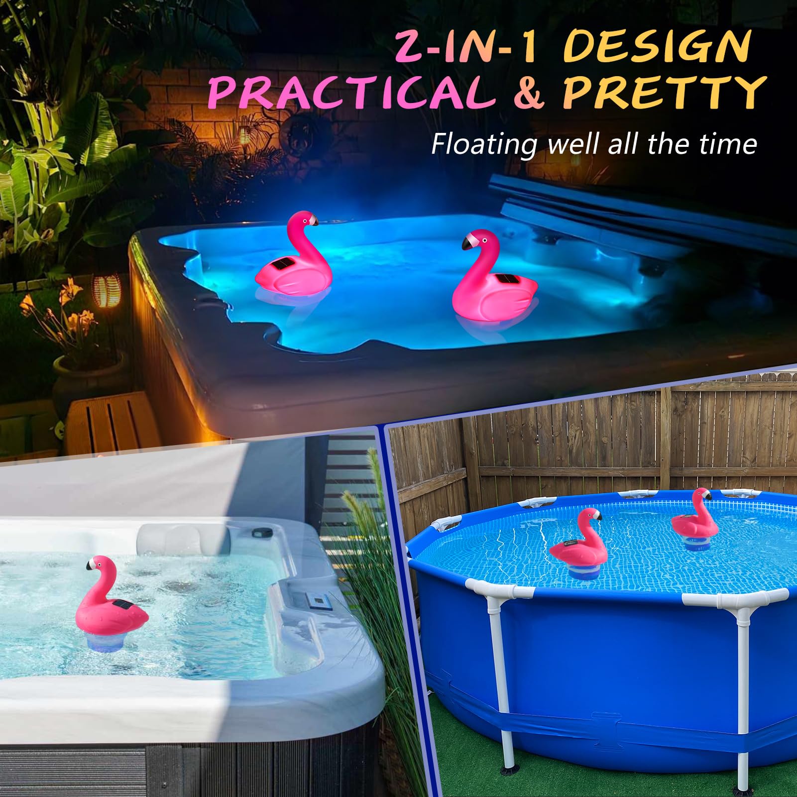 Covfirst flamingo glow at night adds ambient lighting for yard or pool.