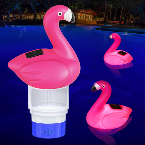 Covfirst flamingo floater front view distributes tablets evenly for balanced pool chlorine.