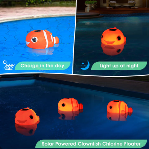 Covfirst solar powered floater with panel lit design provides continuous chlorination in sunlight