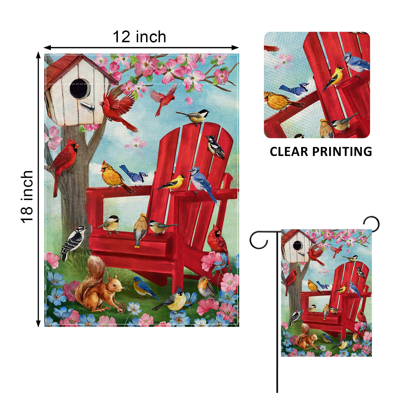 Covido cardinal blue jay flag showcases cardinal and blue jay details for lively yard accents