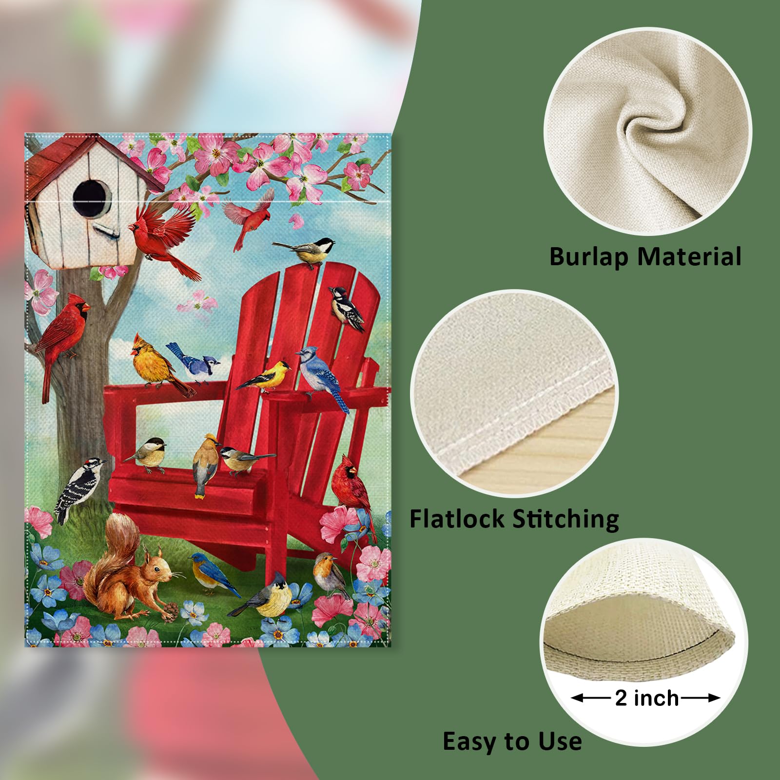 Covido chickadee birdhouse flag highlights chickadee and birdhouse motifs for charming garden scenes