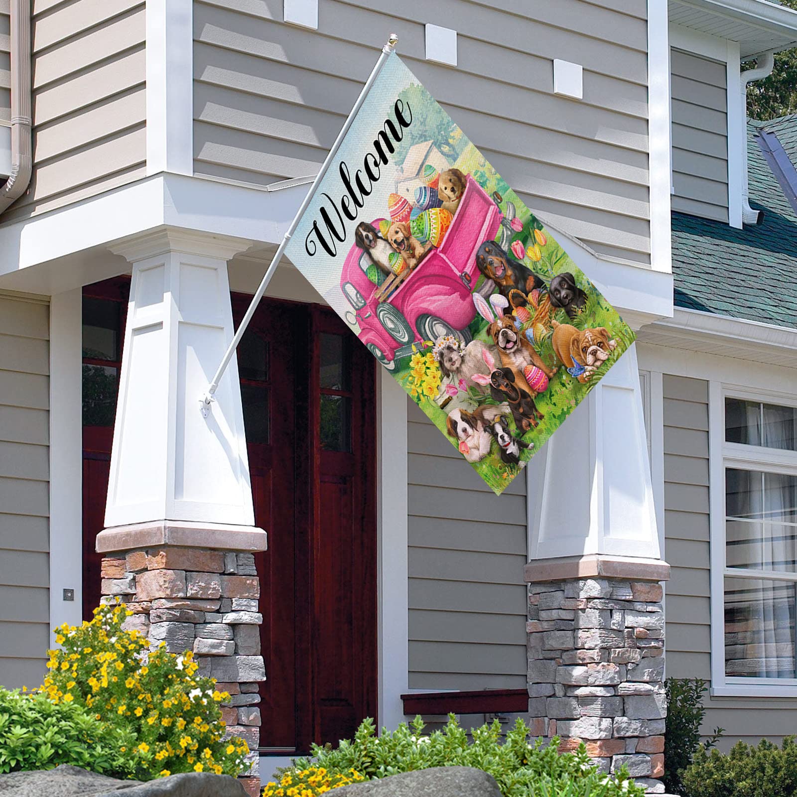 Covido double-sided flag design stays visible from both sides.