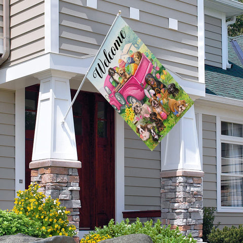 Covido double-sided flag design stays visible from both sides.
