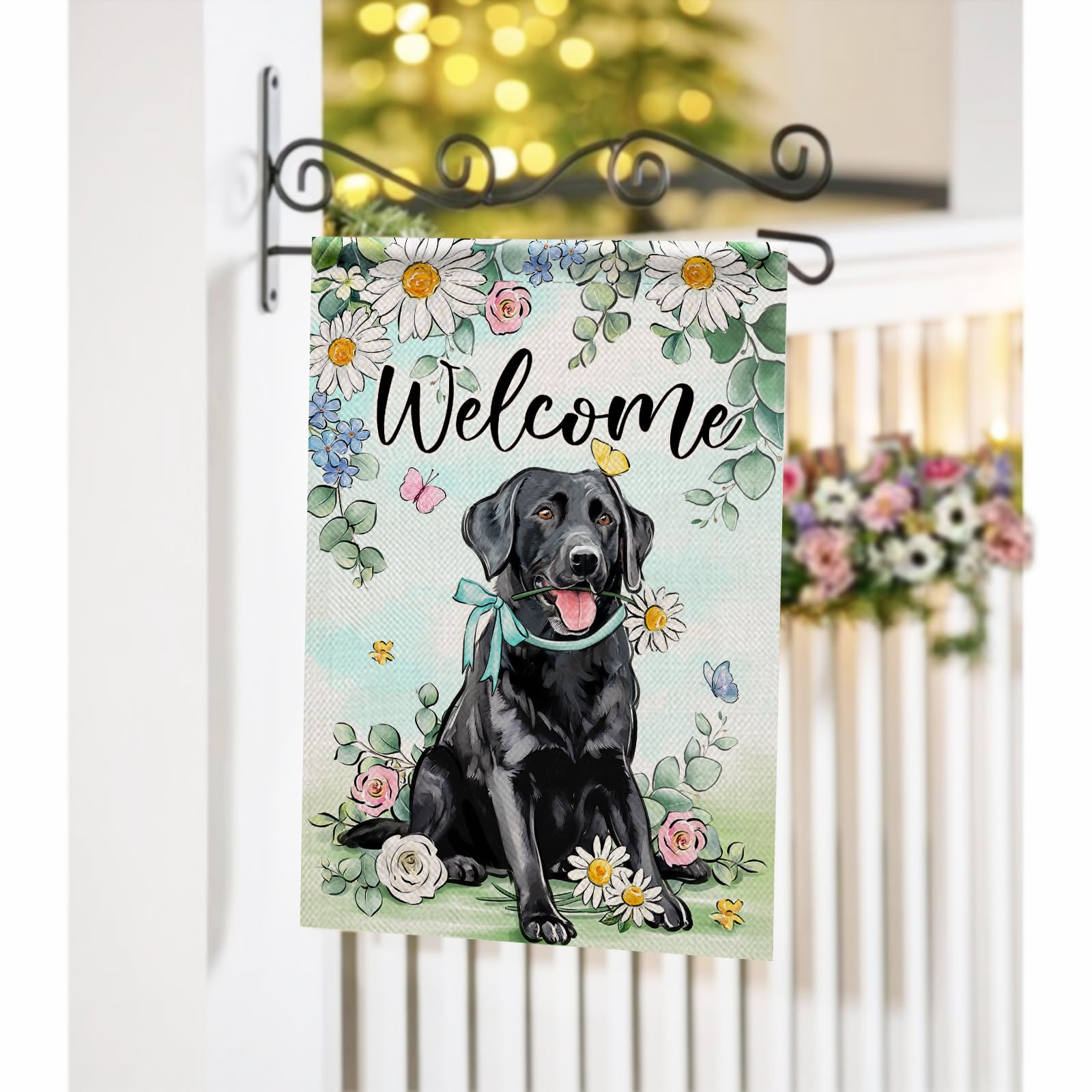 Covido weatherproof burlap flag stands up to seasons as a charming home accent.