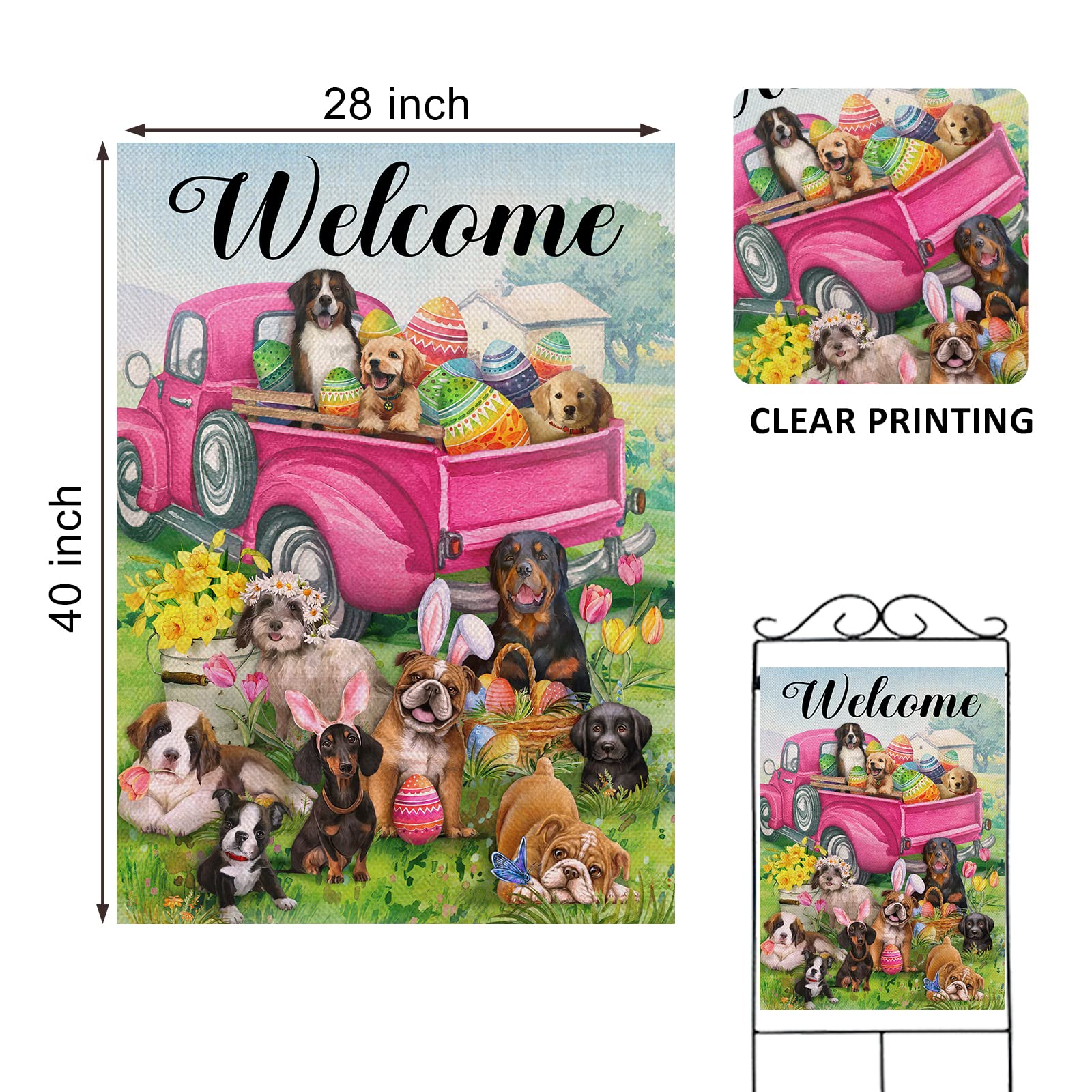 Covido pink truck dog house flag adds festive outdoor decor for greeting guests.