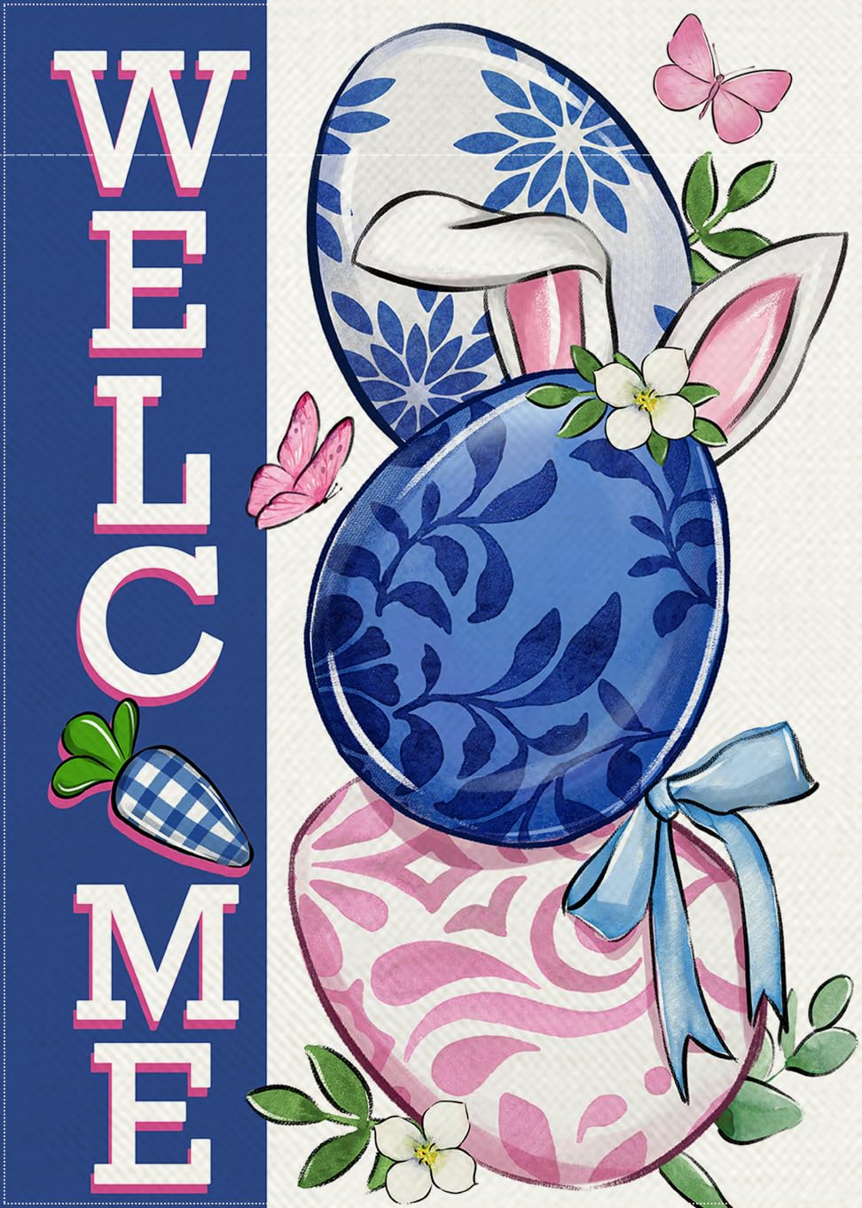 Covido welcome Easter eggs chinoiserie flag, bright double-sided decor for spring porches
