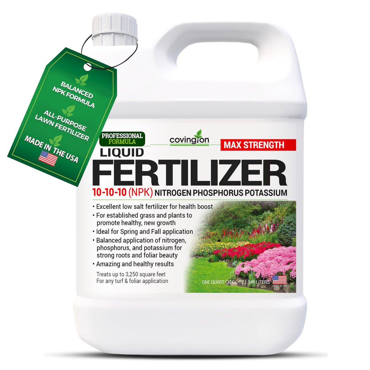 Covington Naturals bottle pour shows even nutrient distribution for lawns.