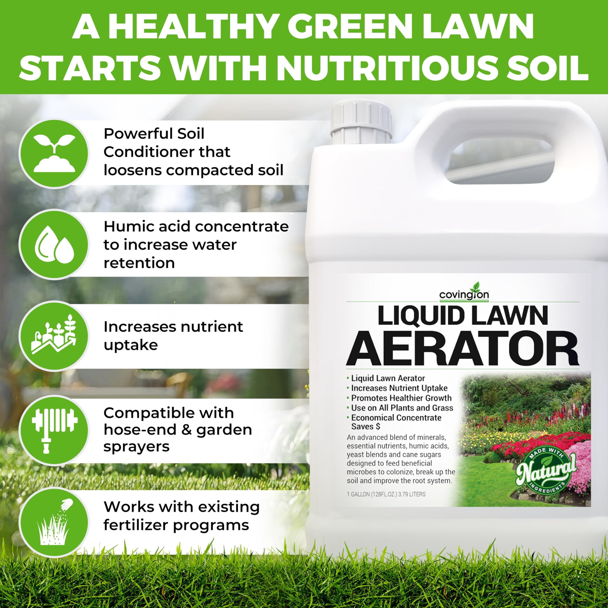 Easy-to-use liquid aerator for lawns and gardens by Covington Naturals