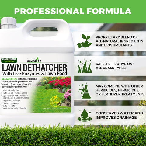 Covington Naturals pet-safe formula shown in a yard setting.