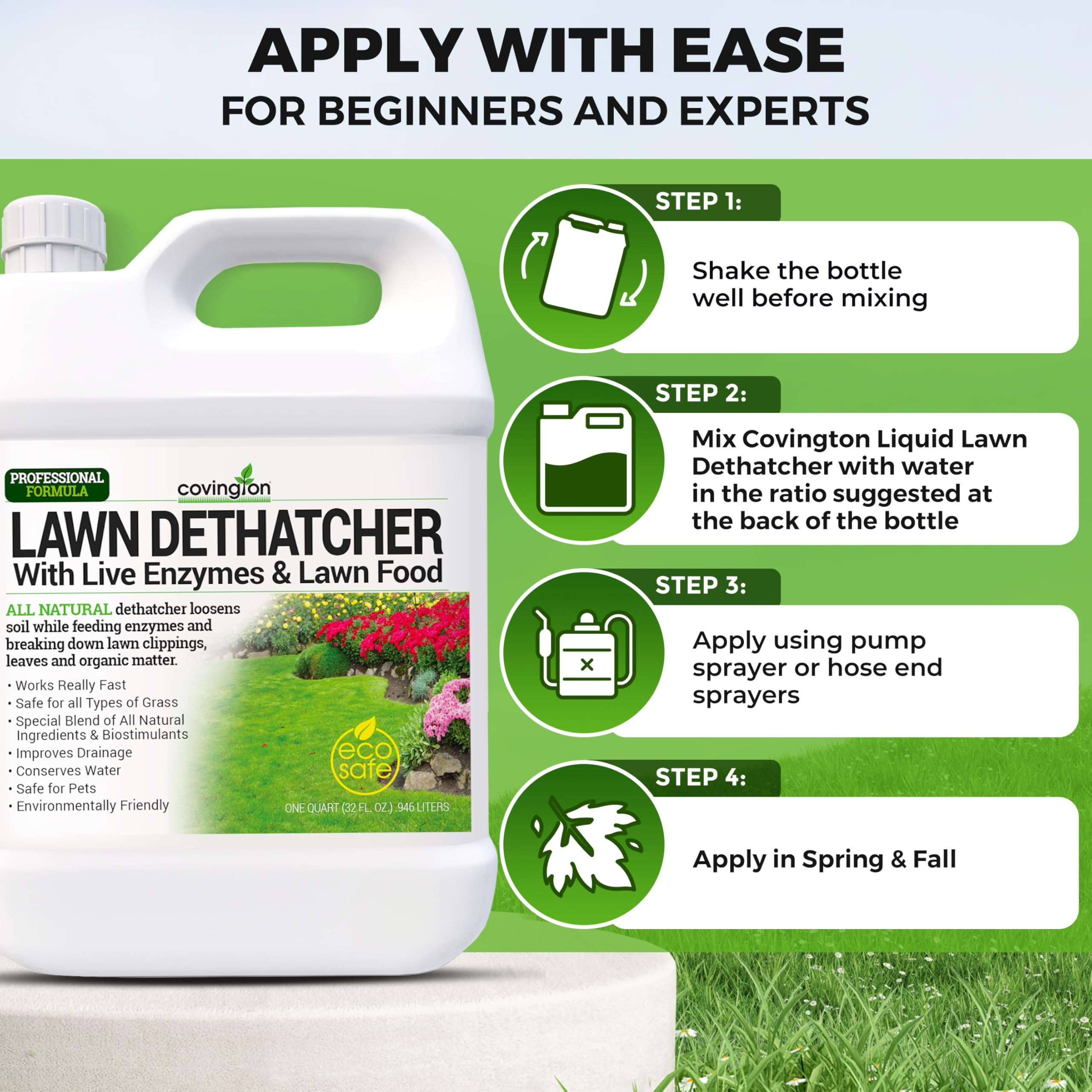 Covington Naturals Liquid Lawn Dethatcher loosens compacted soil for better root growth.