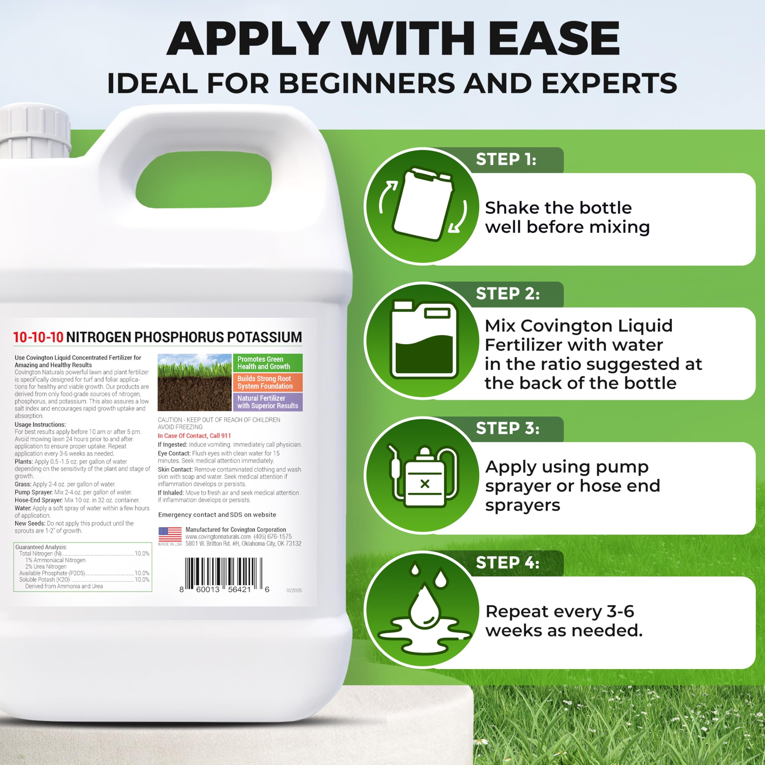 Covington Naturals fertilizer applied to outdoor lawns promotes green growth.
