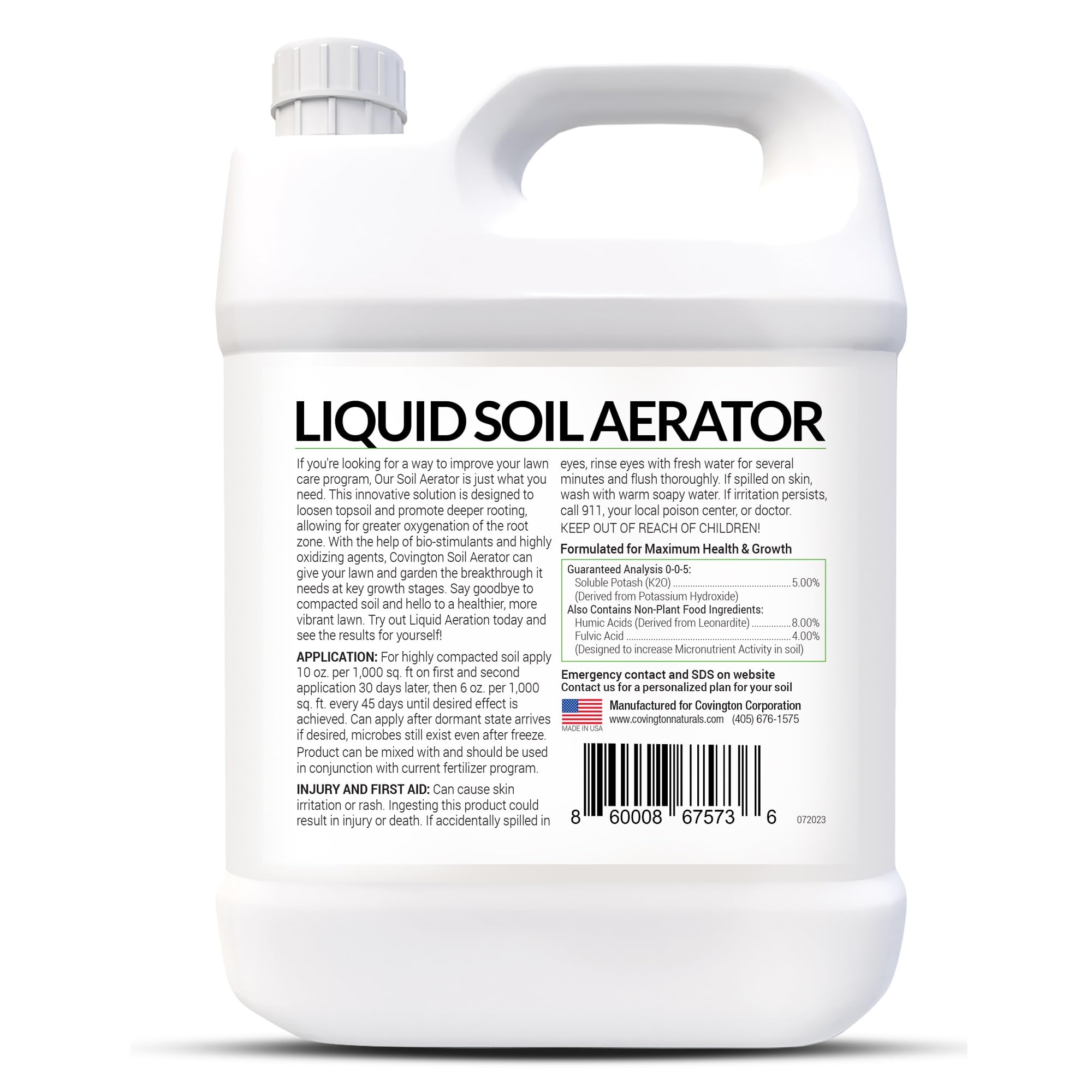 Covington Naturals Pro-Line Liquid Aerator greener-lawn-result promises healthier color with less labor.