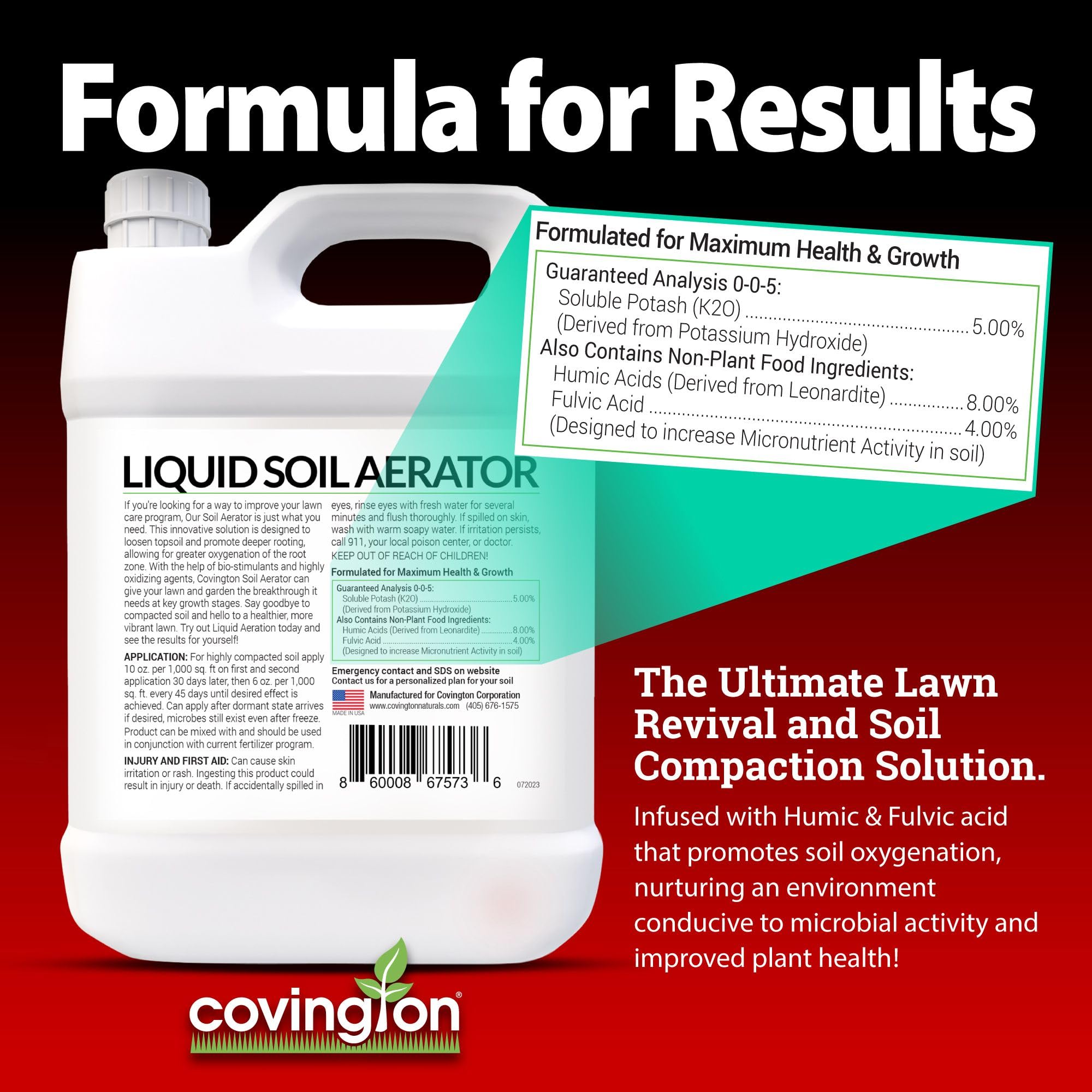 Covington Naturals Pro-Line Liquid Aerator high-traffic-areas image implies resilient lawn growth.