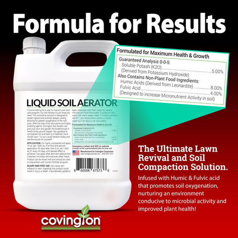 Covington Naturals Pro-Line Liquid Aerator high-traffic-areas image implies resilient lawn growth.