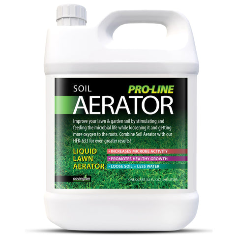 Covington Naturals Pro-Line Liquid Aerator pour demonstrates easy application for deeper root conditioning.