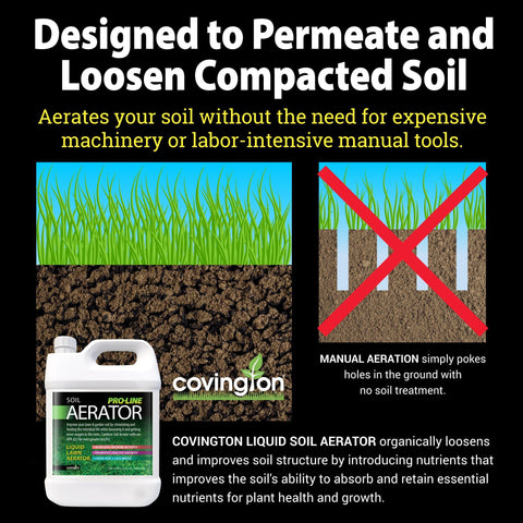 Covington Naturals Pro-Line Liquid Aerator soil-penetration highlights deeper moisture reach.