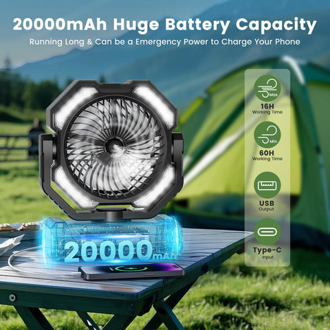covozon misting fan LED light illuminated for nighttime use