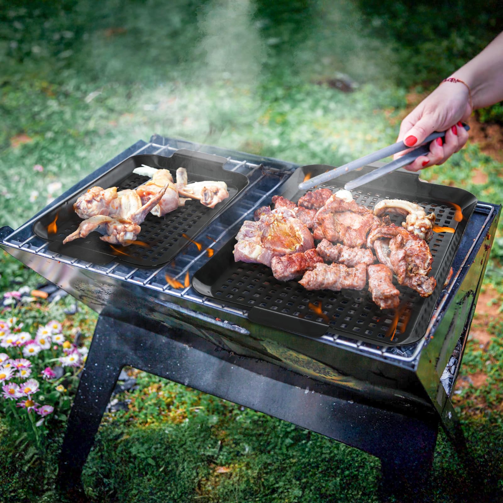 Covzoe grill pans heat distribution; even cooking across vegetables, fish, and meat.