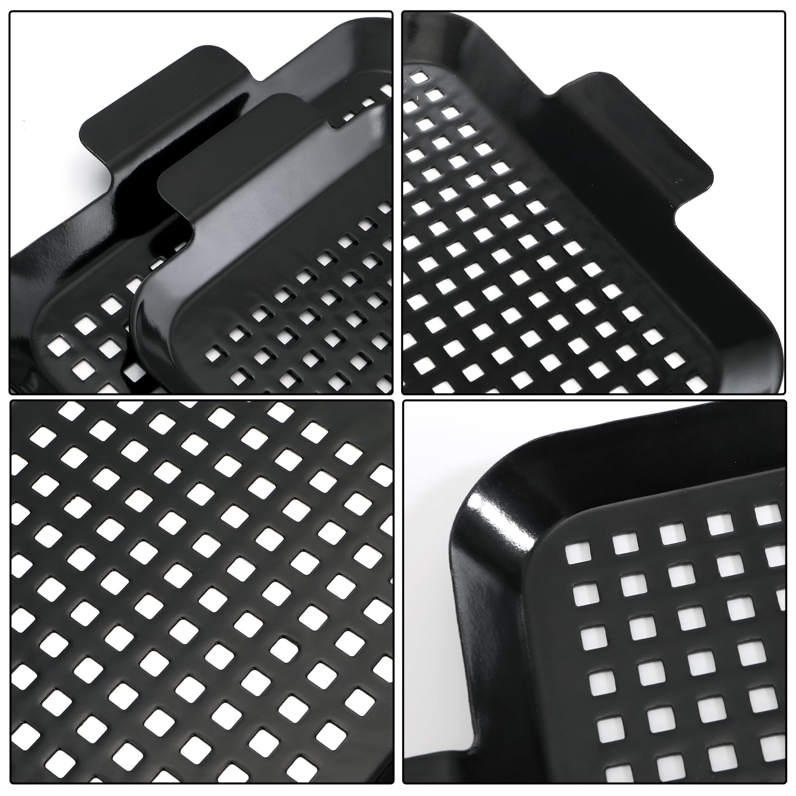Covzoe grill pans perforated bottom; helps fat drain while keeping smoky flavor.