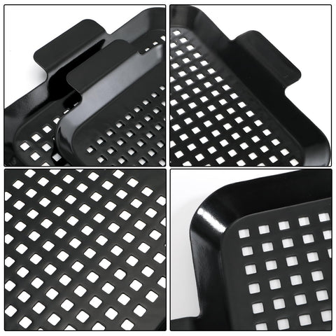 Covzoe grill pans perforated bottom; helps fat drain while keeping smoky flavor.