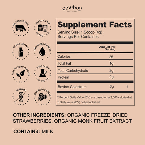 Cowboy Colostrum grass-fed bovine source highlighting premium nutrient density