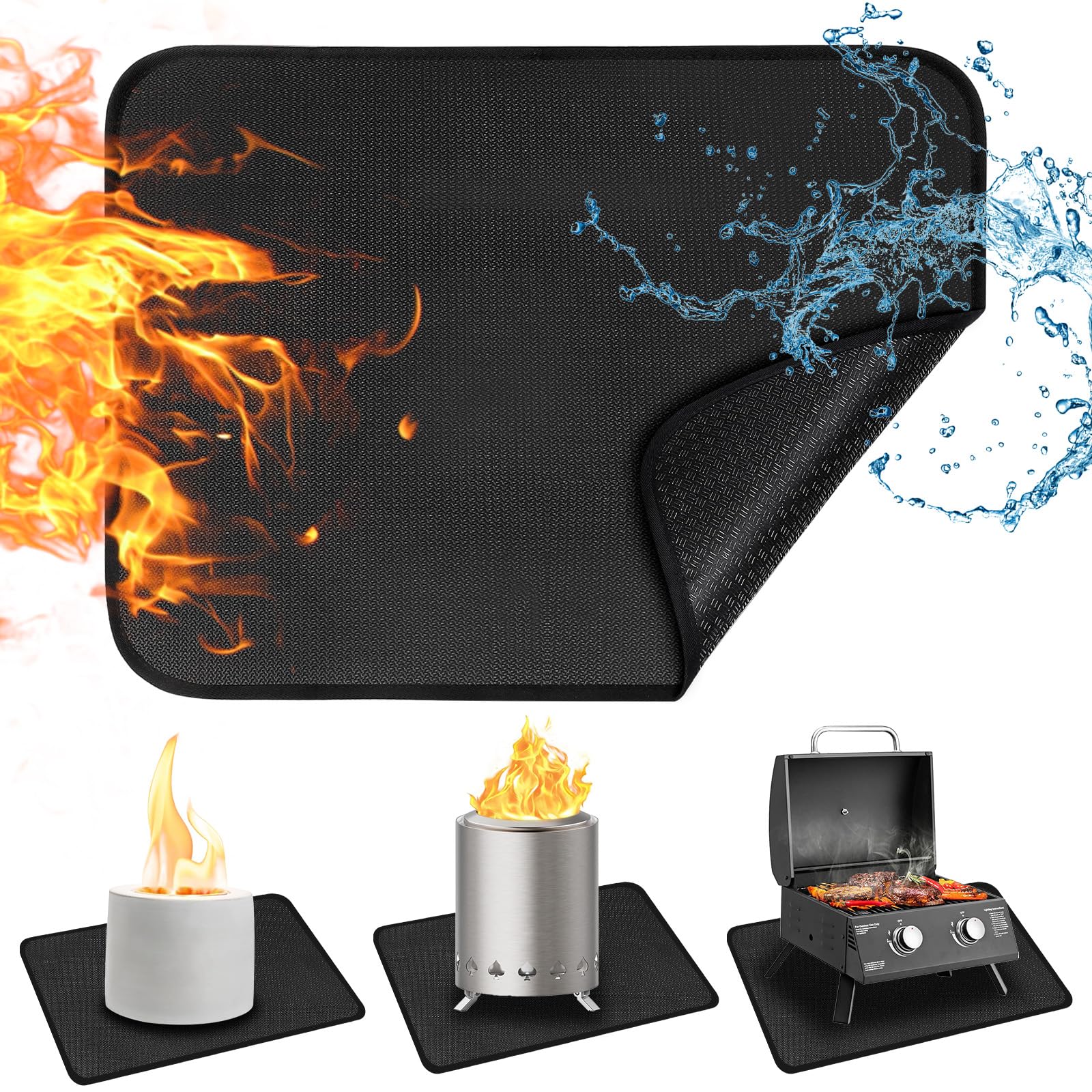 CowCity 24x18 under grill mat protecting outdoor table from heat and embers during grilling