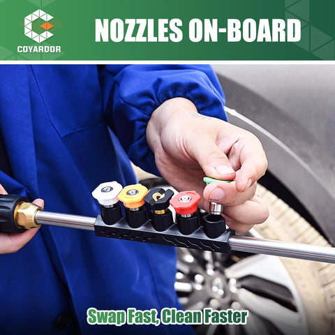 Coyardor nozzle holder keeps tips organized for quick changes.