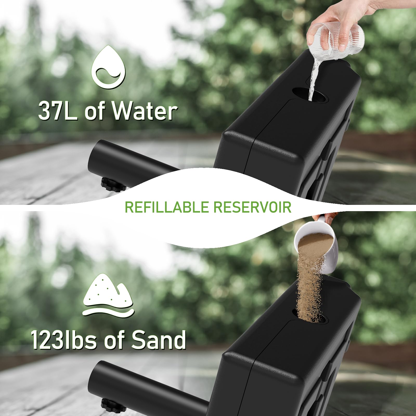 COZEER easy-assembly umbrella base stores neatly with built-in pole pocket for space efficiency.