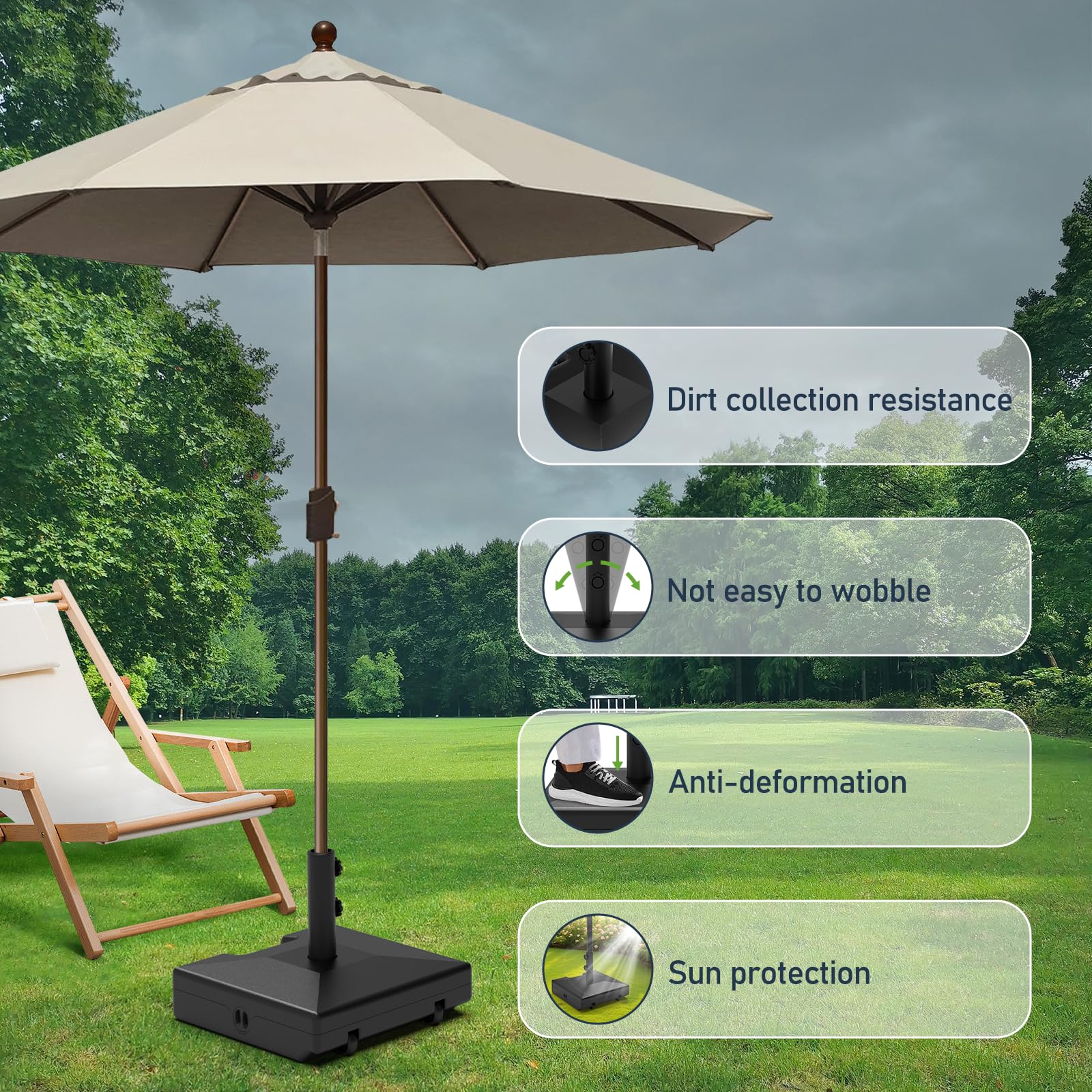 COZEER windproof umbrella base provides stable support on breezy days.