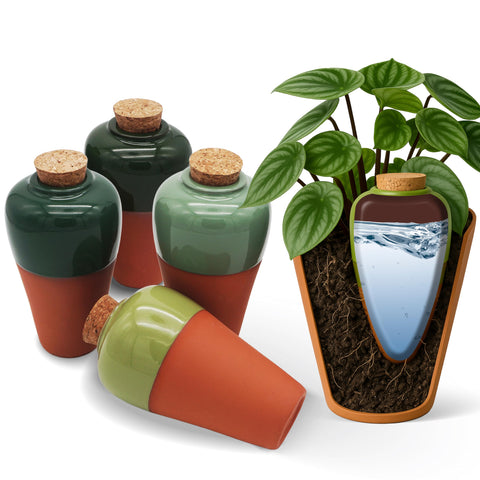 Cozy Chrysalis terracotta self-watering insert set4 shown for root hydration in a planter