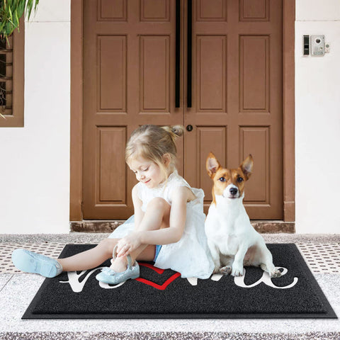 CozyBounty black door mat with embossed HOME design that stays vibrant all year.