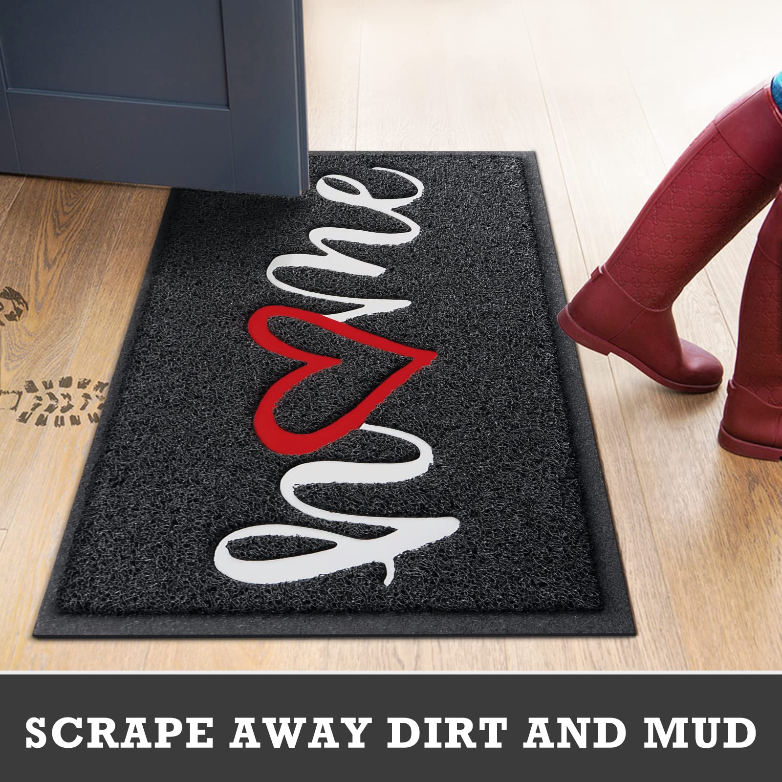 CozyBounty black doormat suits garages patios and kitchens with durable weather-friendly fibers.
