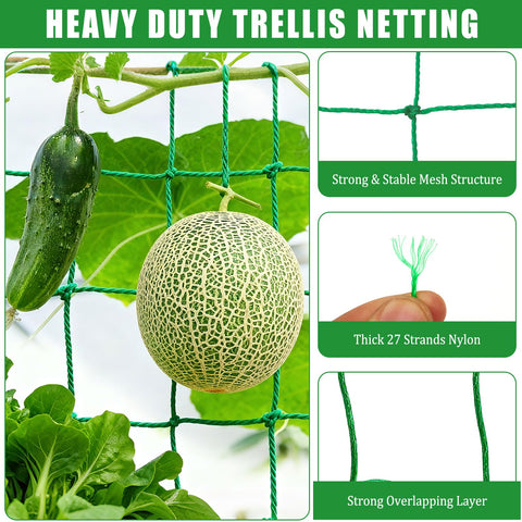 COZYDIG heavy-duty nylon grid provides long-lasting support for cucumbers and tomatoes.