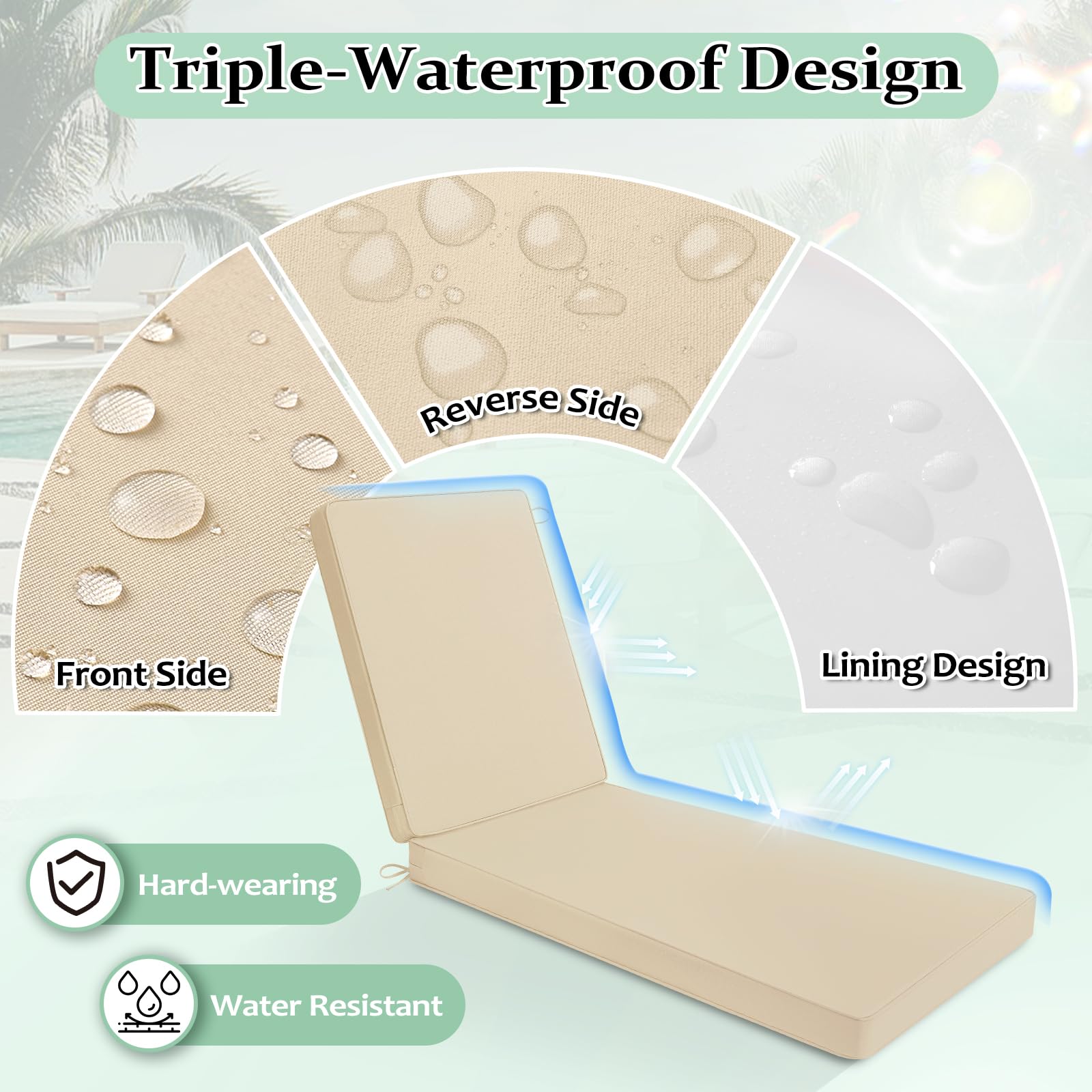 Cozyide seat cushion for chaise lounge with 44x21x3 dimensions.