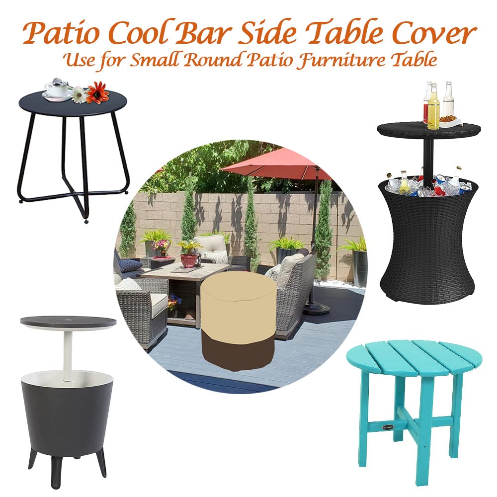 Cozzka beige round table cover fits 21 inch diameter by 23 inch height.